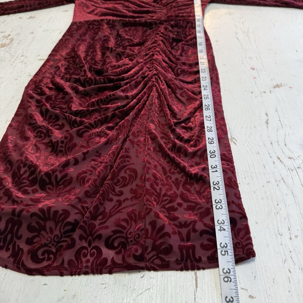 Davids Bridal Dress Burgandy Wine Red 2 Victorian Velvet Print Ruched Party Date - Picture 9 of 16
